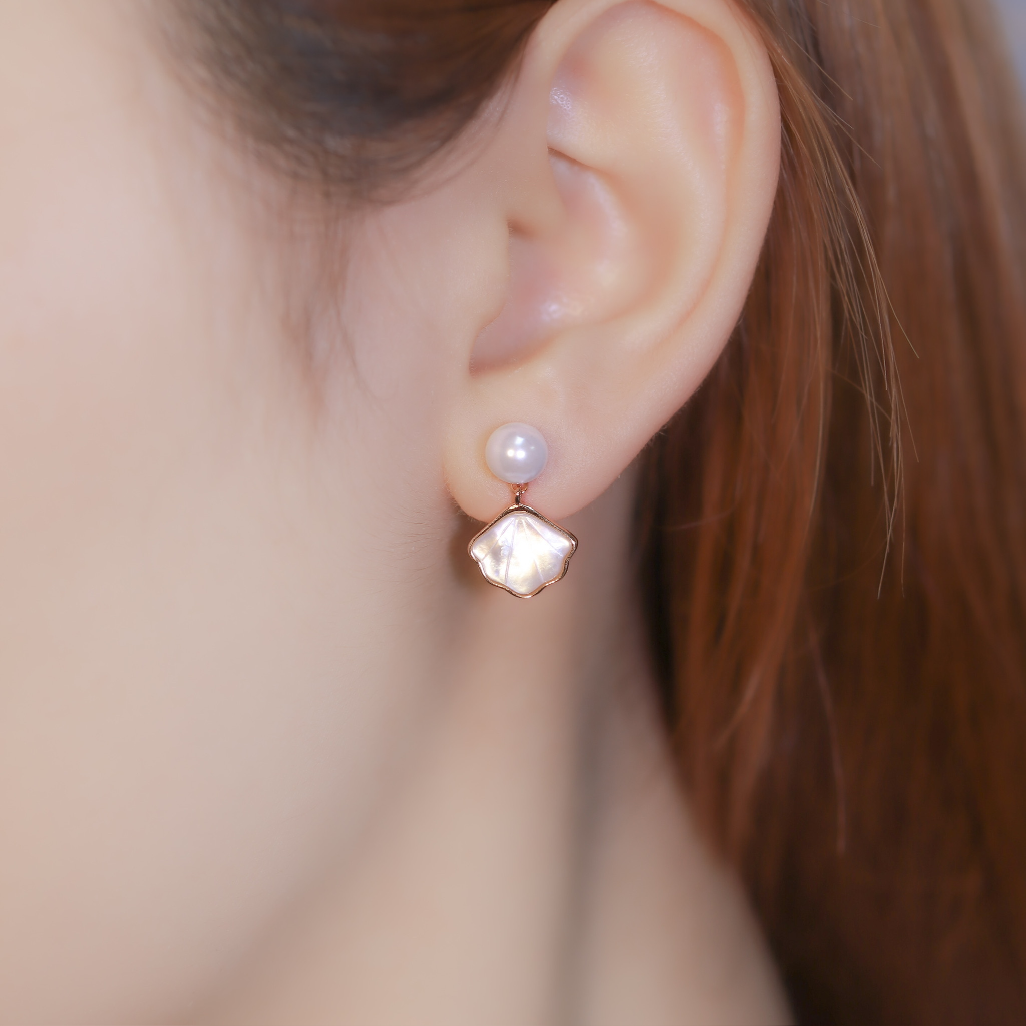 | 925 Silver・White Gold・Rose Gold・Pearl | Pure Shell Earrings（Silver / Rose Gold） | EA0697 |