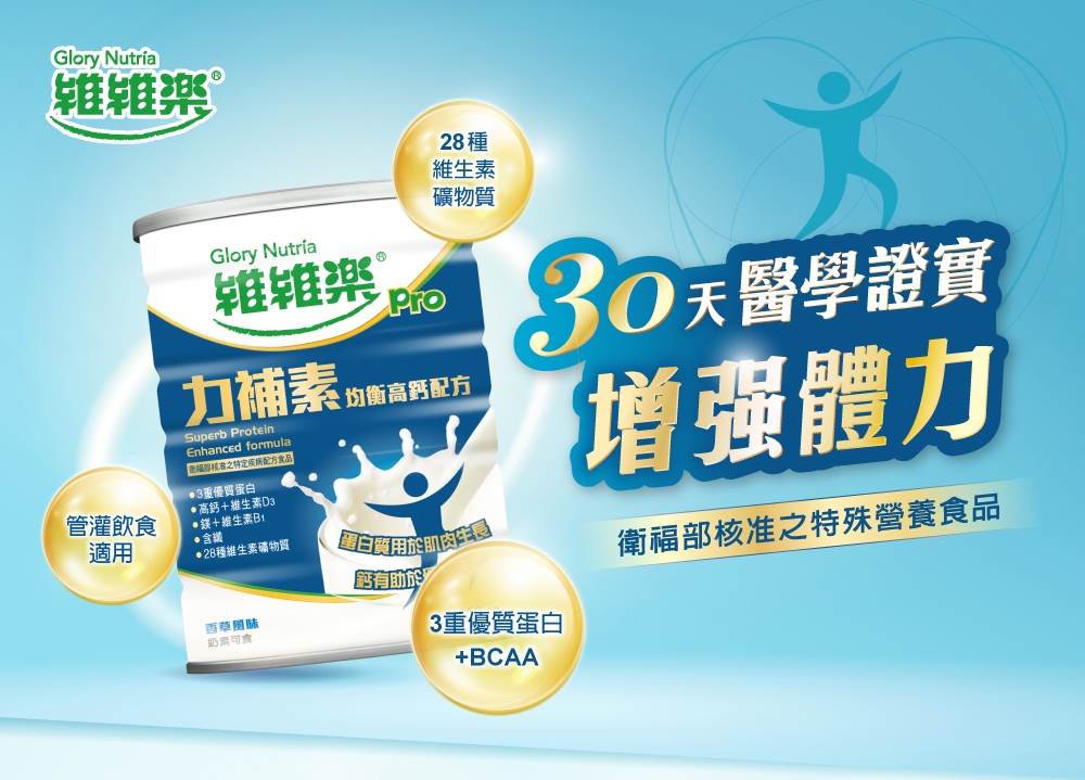 醫學實證:30天有效增強體力 3重蛋白質,乳清、大豆、酪蛋白 幫助肌肉生長,管灌飲食適用