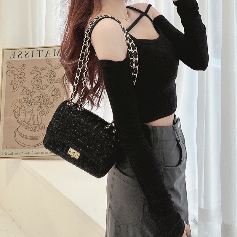 小香風金蔥編織肩背包/二色