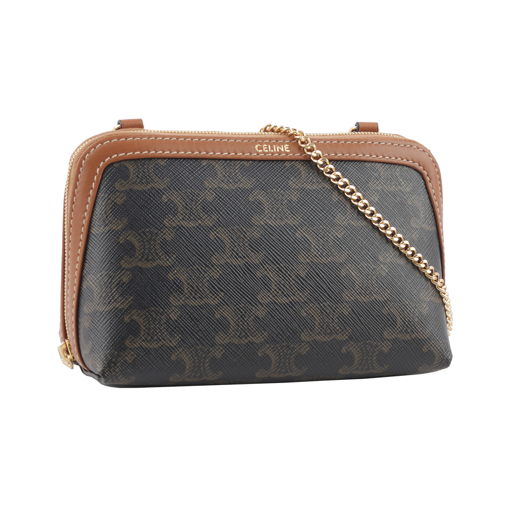 【CELINE】TRIOMPHE Logo 印花鏈帶斜背包