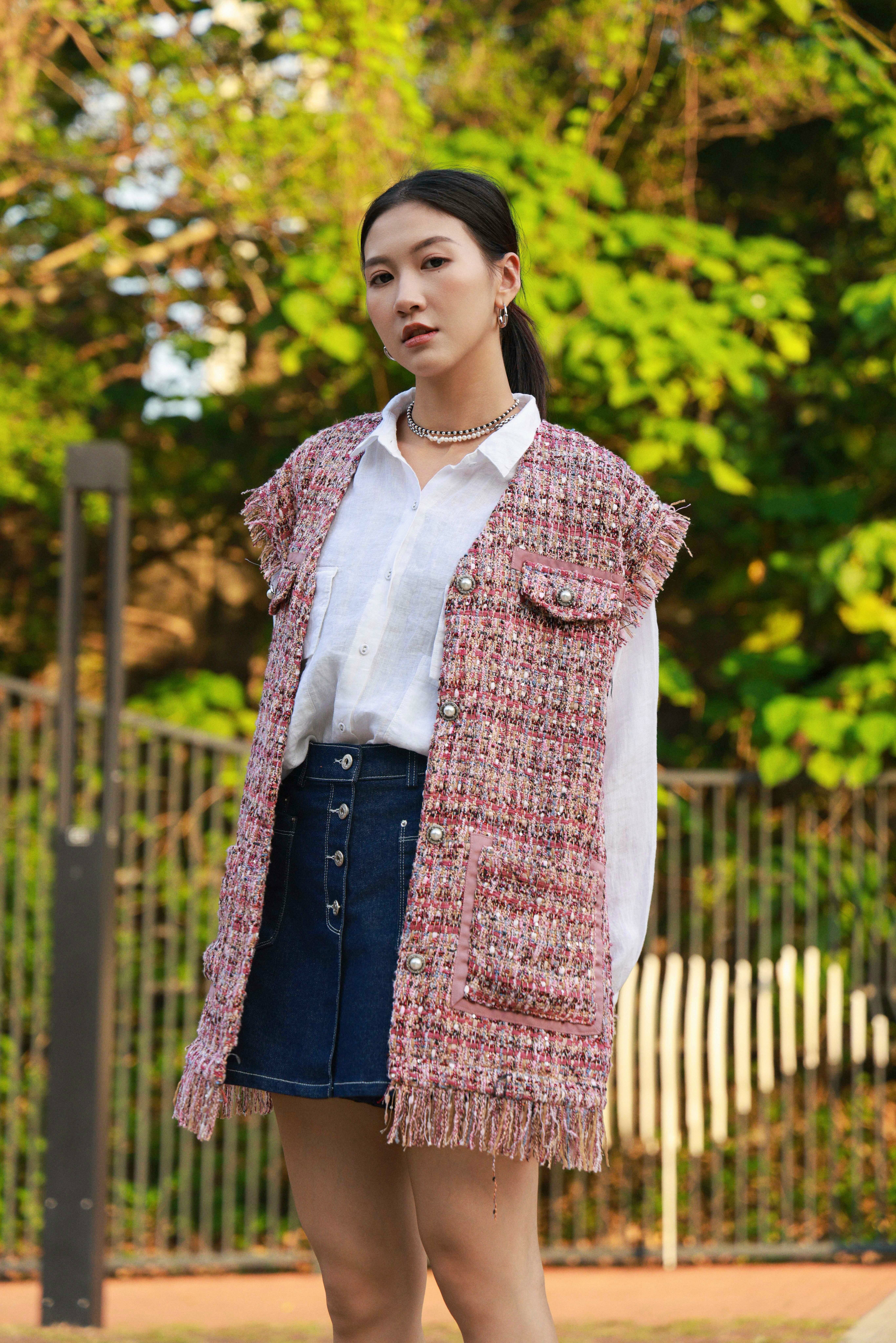 蘇蘇袖圈衫腳tweed背心（現貨款式）