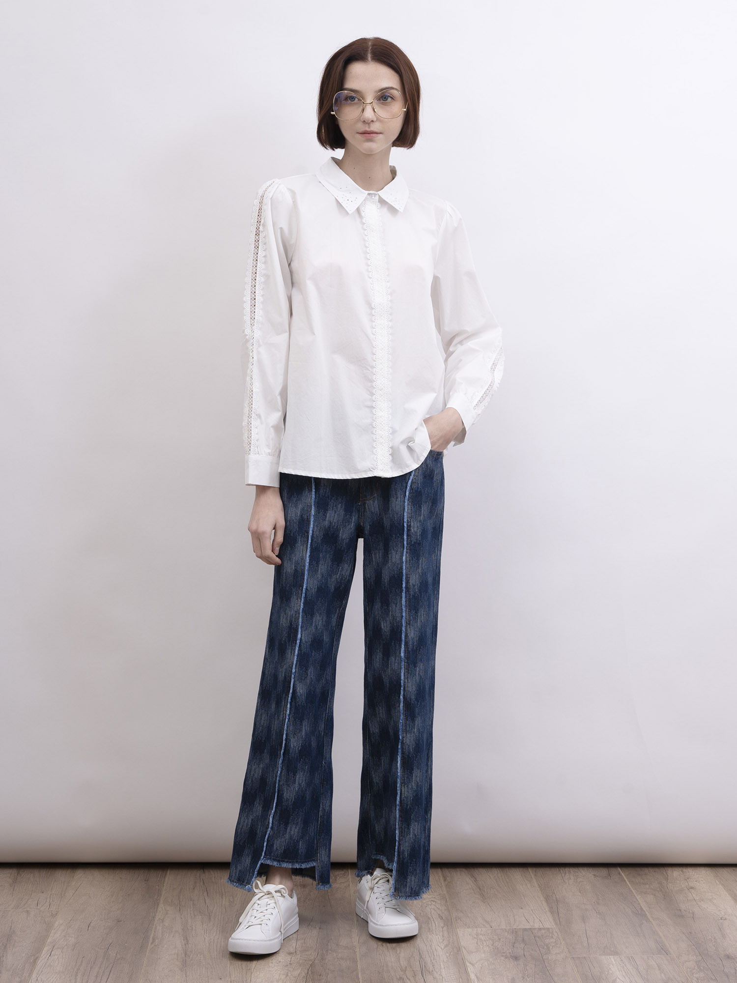 mi-tu 拼接蕾絲飾邊恤衫