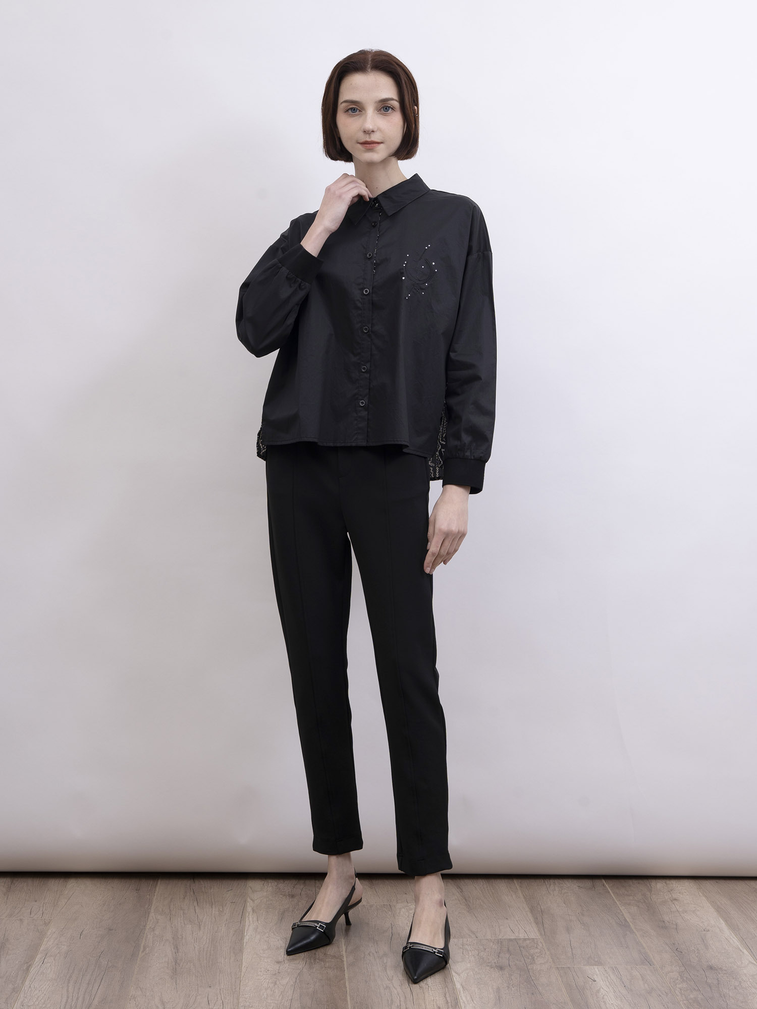 mi-tu 拼接印花布恤衫