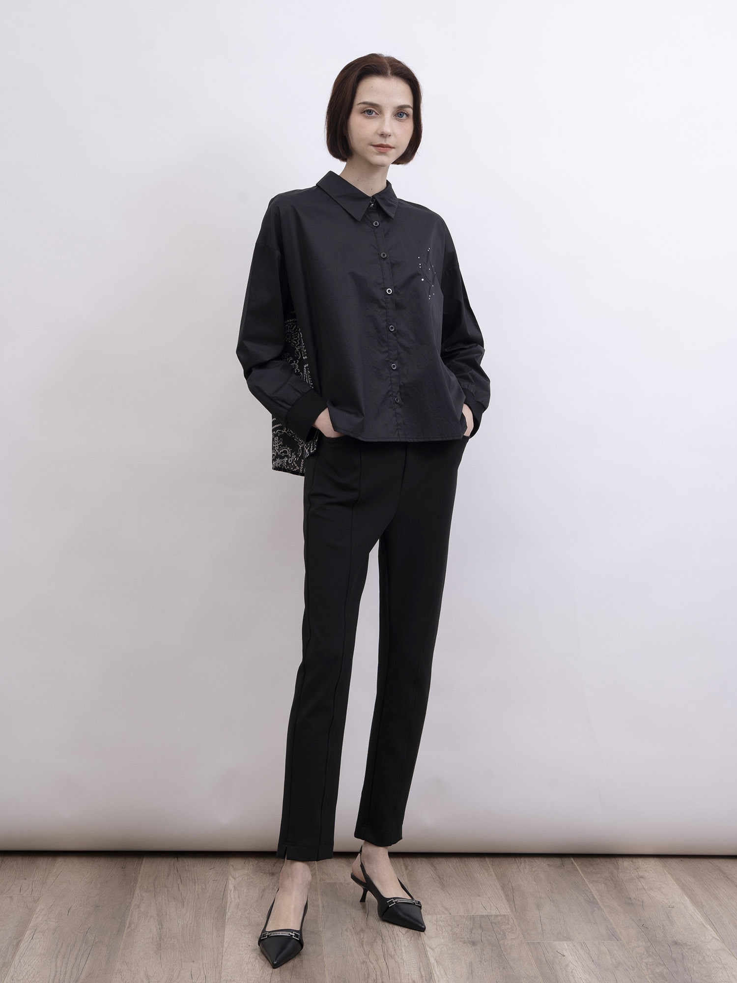 mi-tu 拼接印花布恤衫