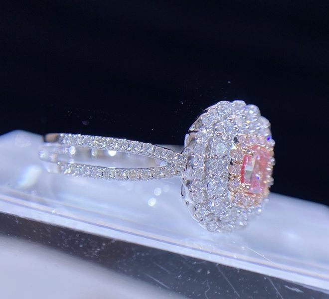 GIA 粉鑽蕾絲復古8字臂 18K女戒