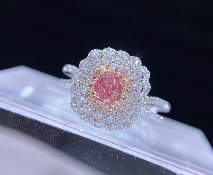 GIA 粉鑽蕾絲復古8字臂 18K女戒