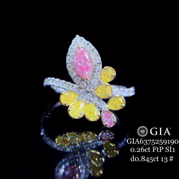 GIA 粉馬眼黃鑽水滴女戒