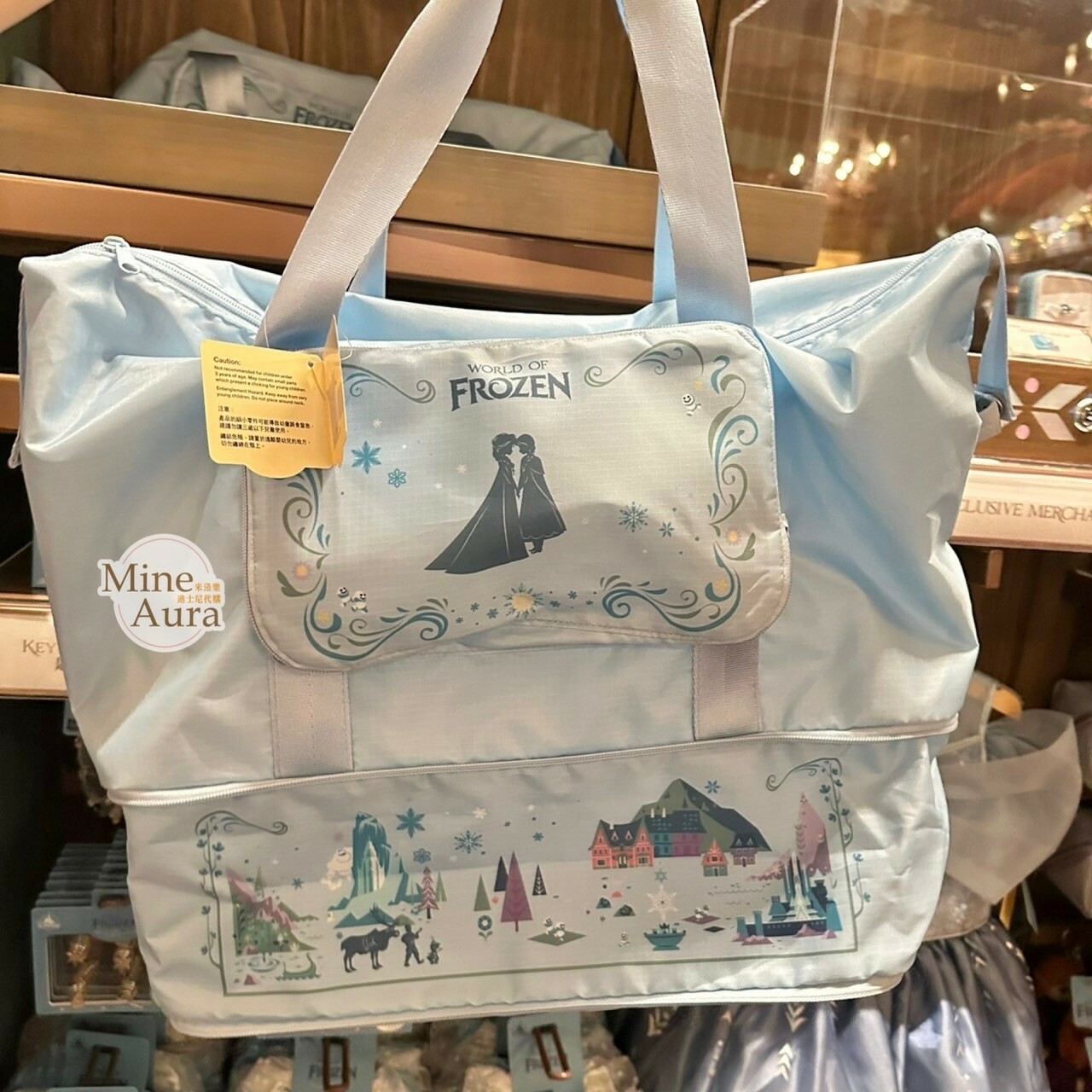 World of Frozen 限定 艾倫戴爾王國 圖案 可摺疊收納 手提袋 旅行袋 冰雪奇緣 Frozen -香港迪士尼樂園