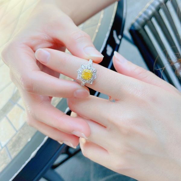 GIA 黃鑽玫瑰白馬眼女戒