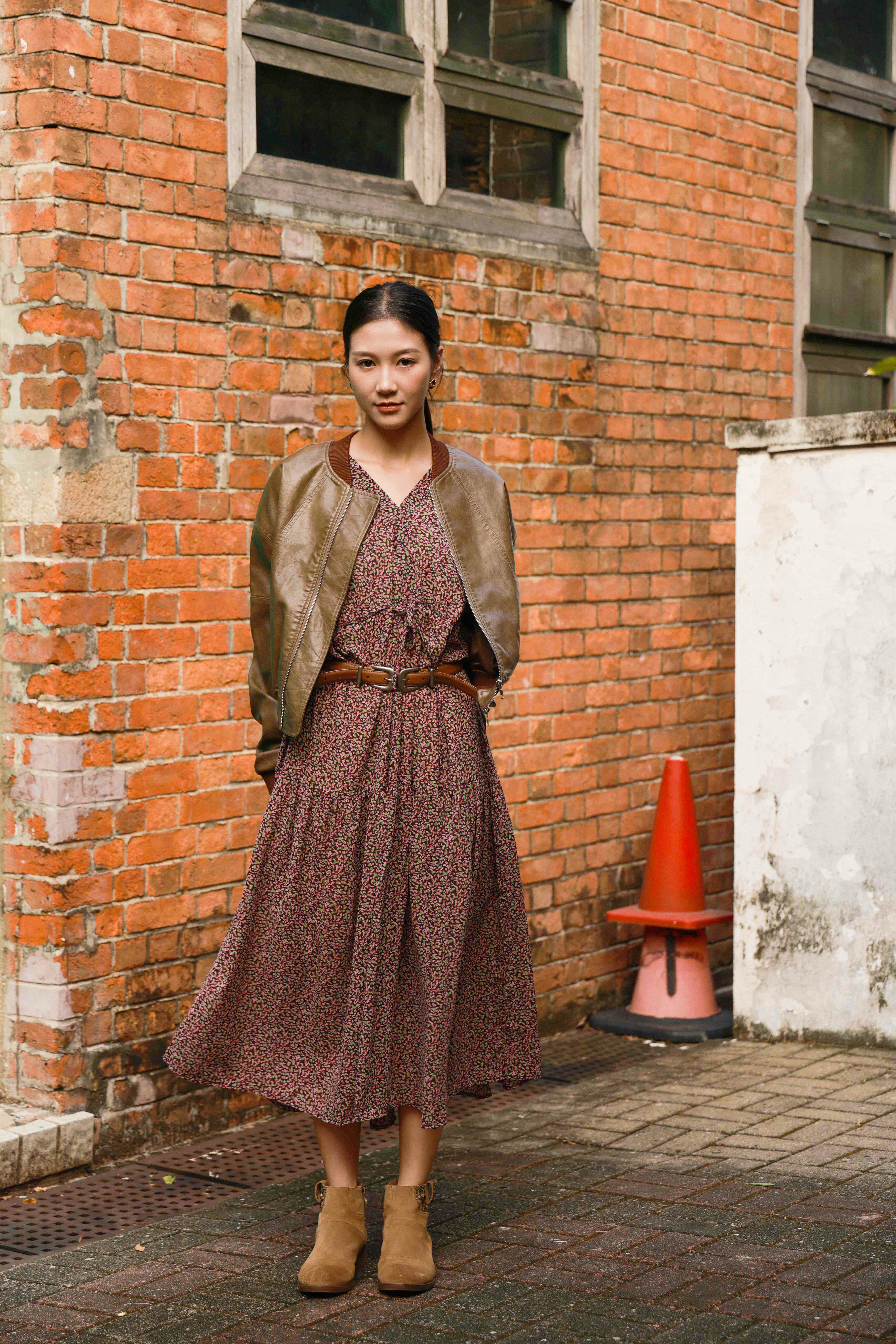 小碎花束腰雪紡連身裙（現貨款式）