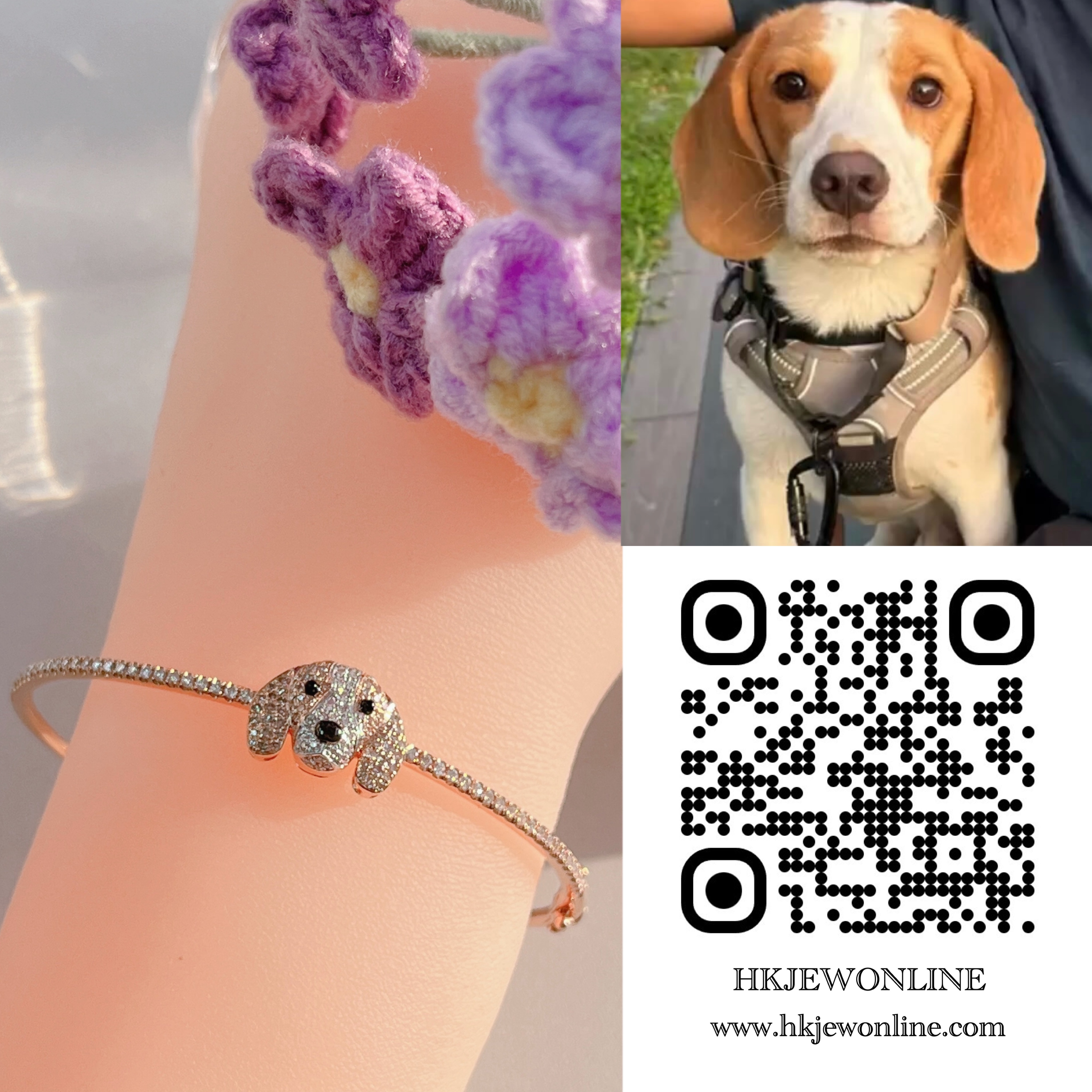 18K Rose Gold Beagle Diamond Bangle ( Special Order )