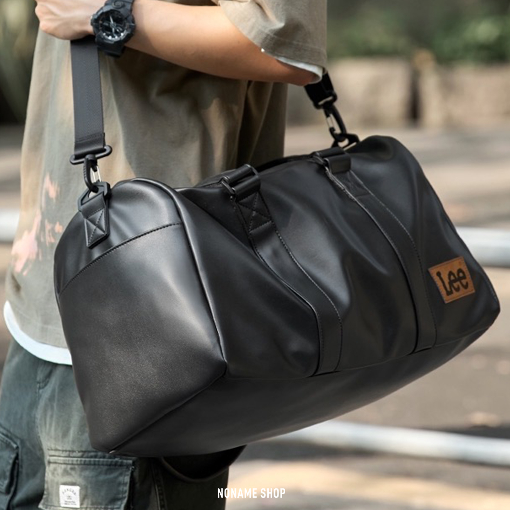 LEE 大容量 乾溼分離 皮革 旅行袋 黑色 (大/小 款)