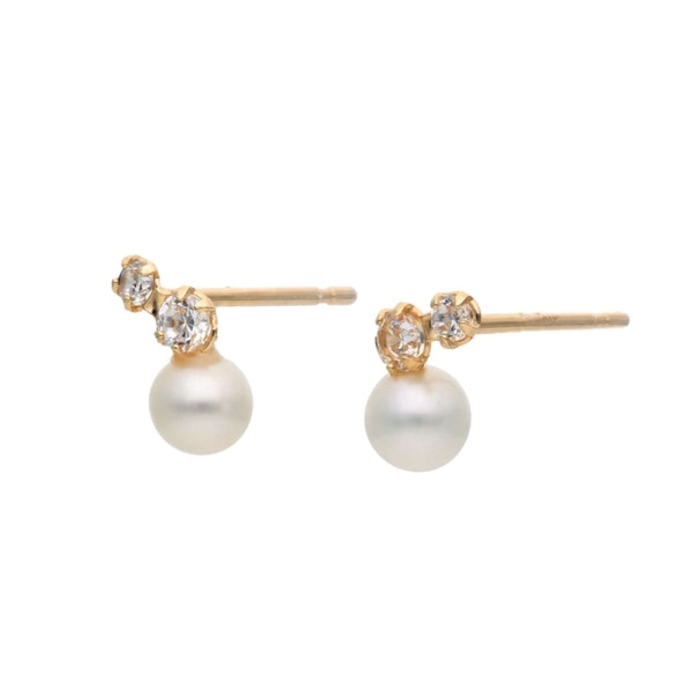 【me.luxe】K10鋯石珍珠貼式耳環