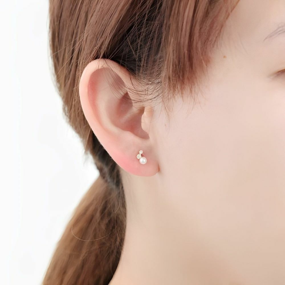 【me.luxe】K10鋯石珍珠貼式耳環