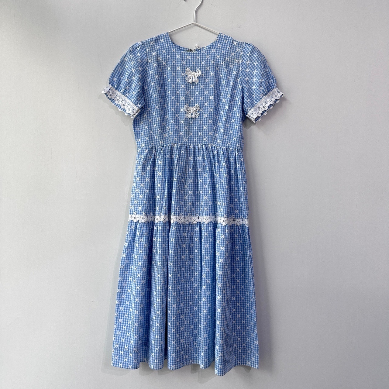 可愛藍白格仔蝴蝶結連身裙