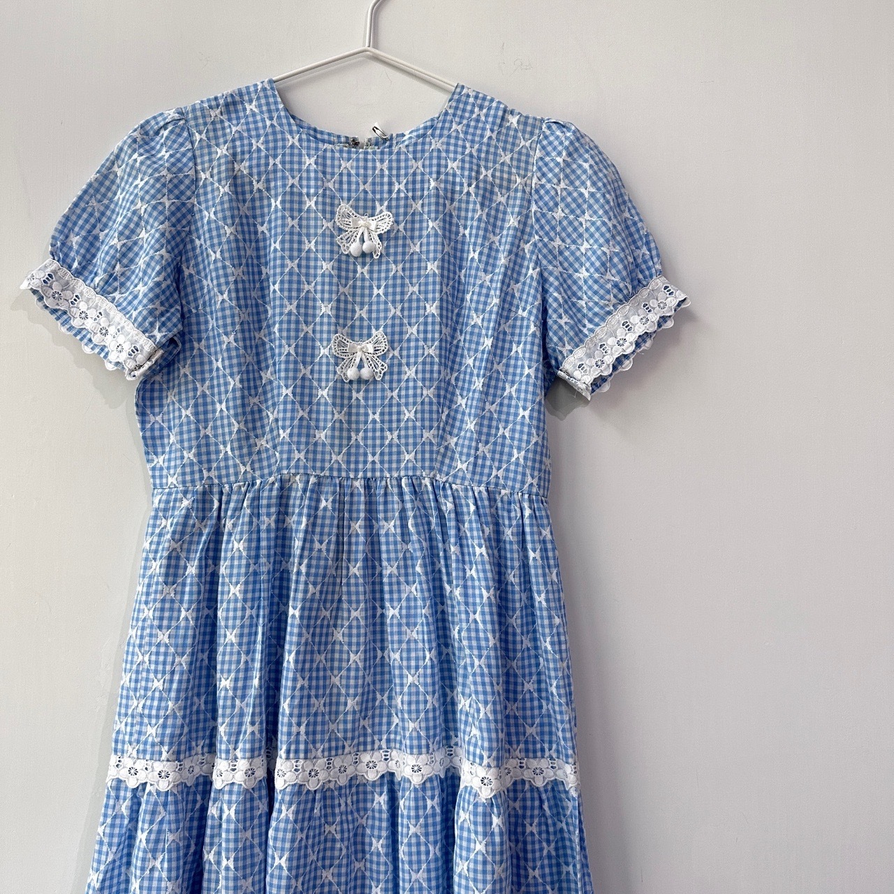 可愛藍白格仔蝴蝶結連身裙