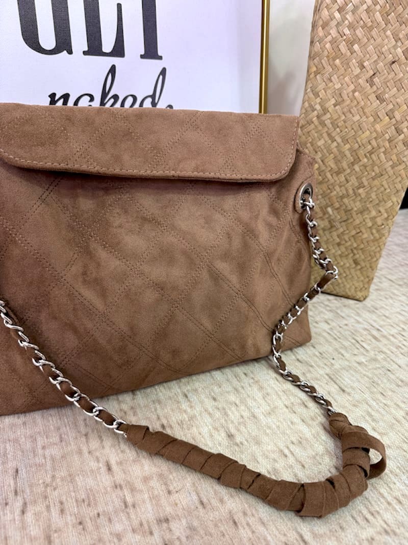 卡其菱格紋鏈條包