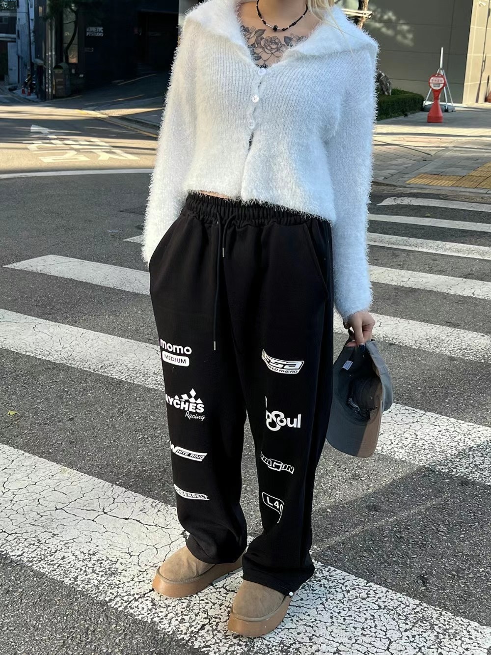 🇰🇷韓國 拼圖 寬鬆 縮口 棉長褲