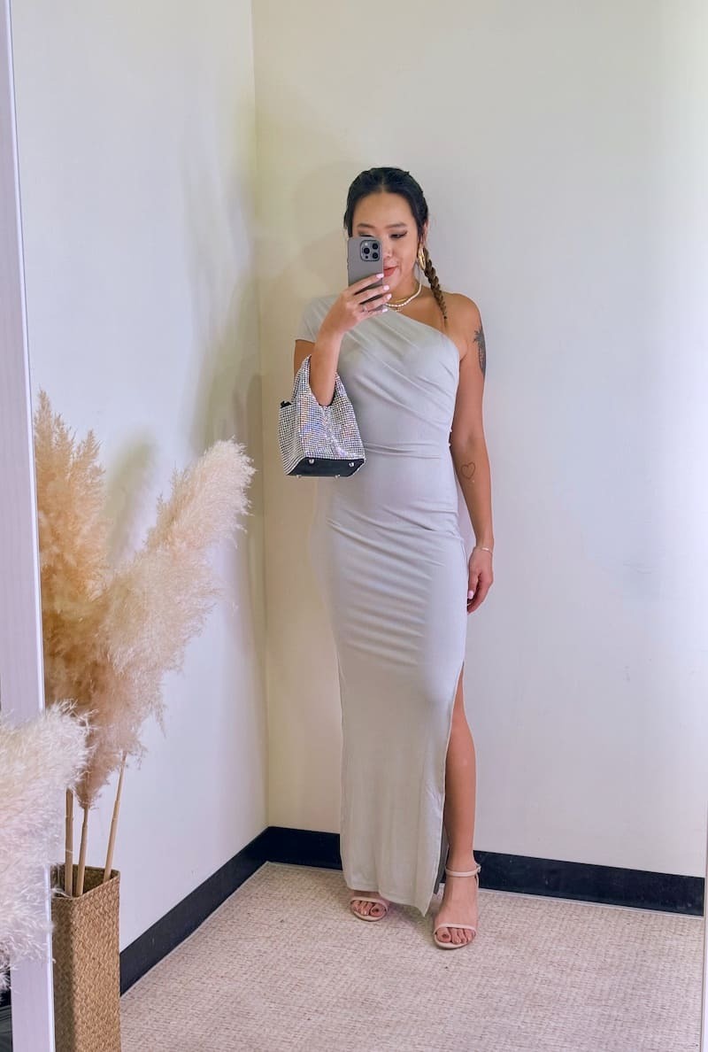 美式灰單肩長洋