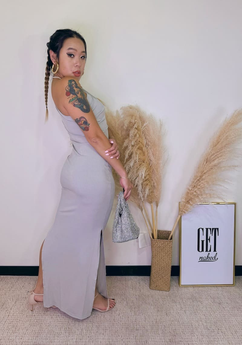 美式灰單肩長洋