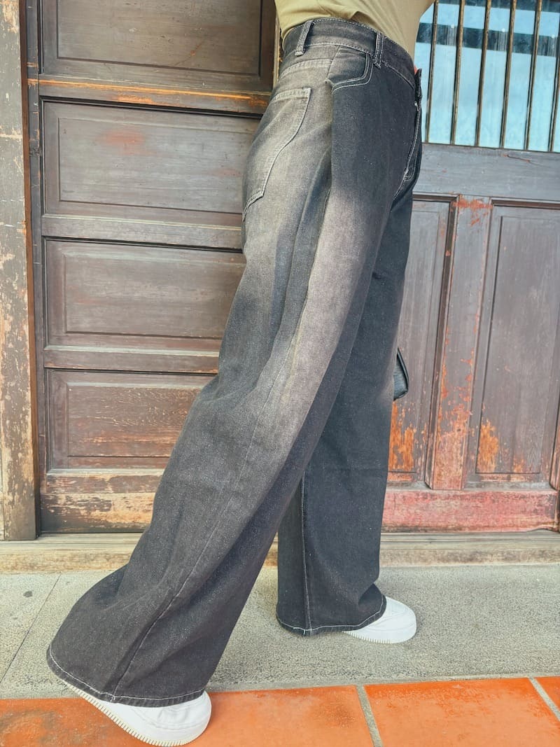 水洗黑漸層寬褲