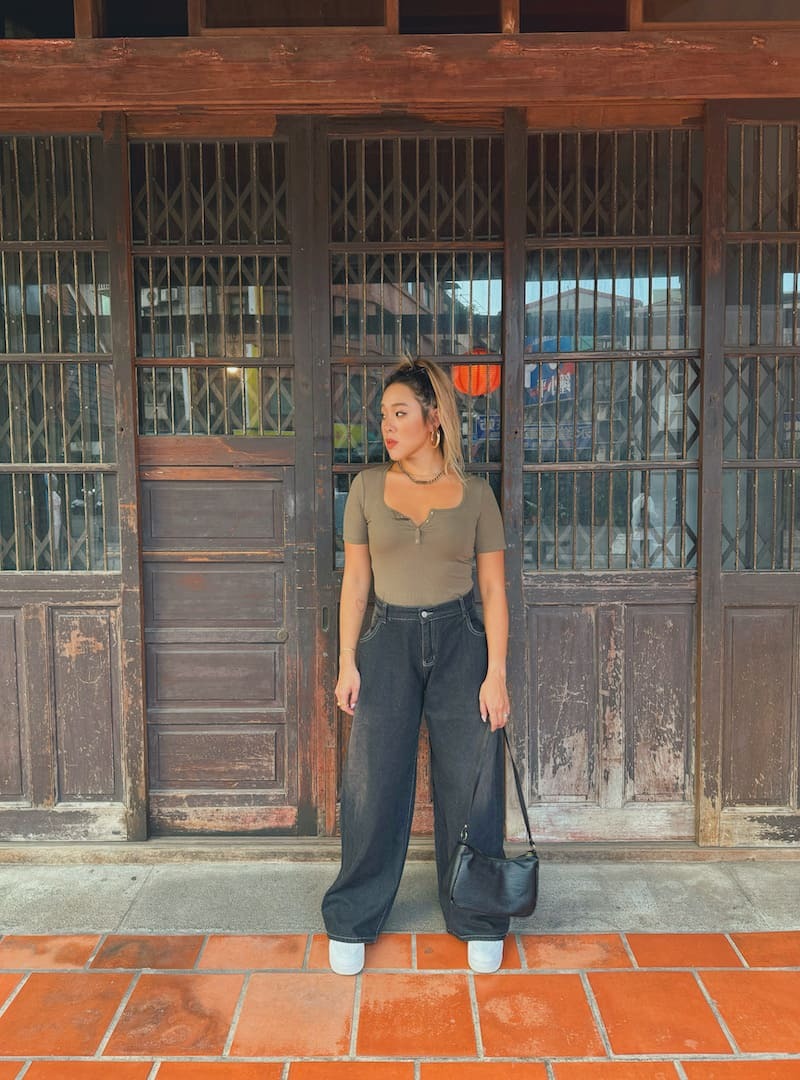 水洗黑漸層寬褲