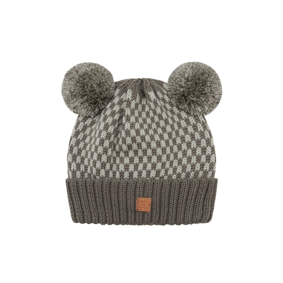 〖 Hust & Claire 〗灰綠格紋小熊羊毛針織帽