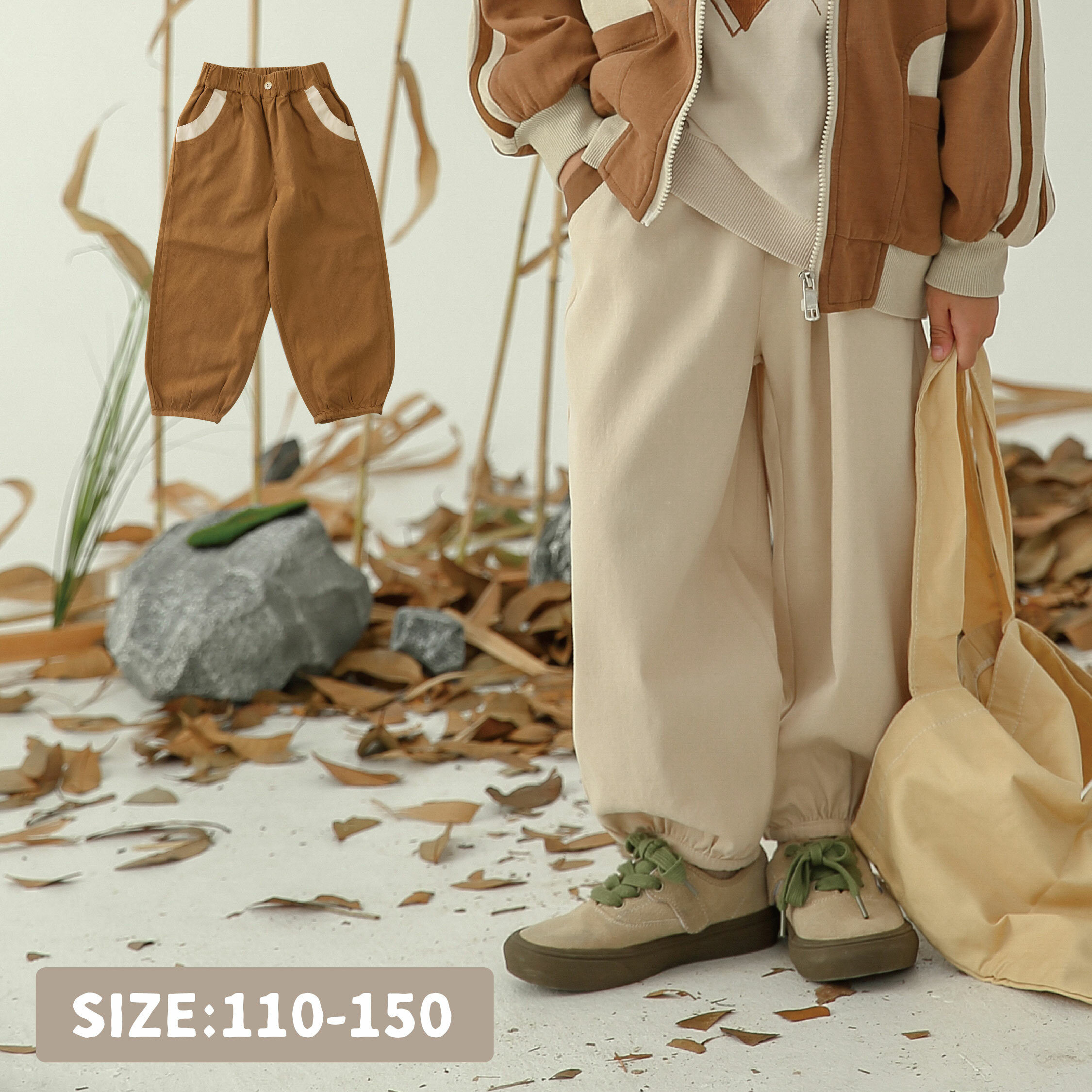 【H35198】撞色拼接口袋舒適休閒褲＊二色