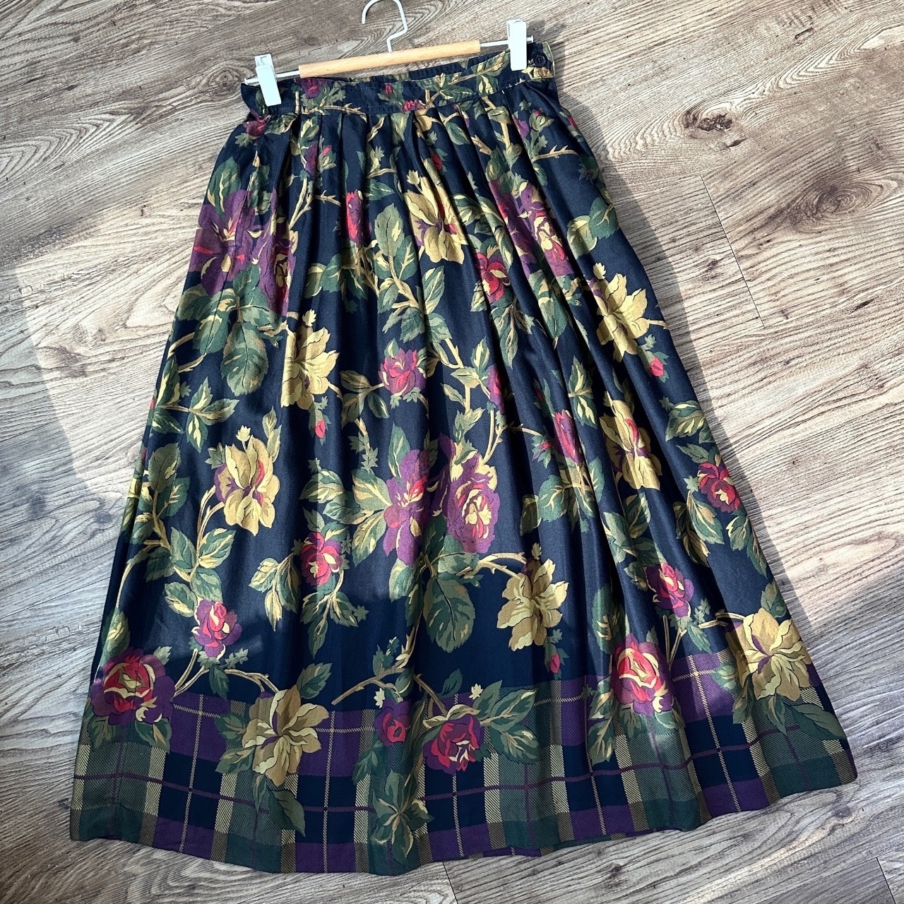 J.G Hooks 80年代深藍色大花格紋半裙