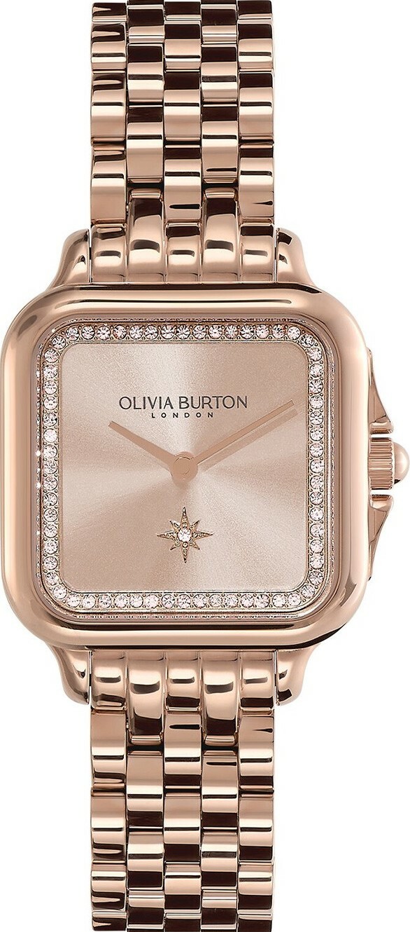 萬年鐘錶 -  Olivia Burton  藝術時尚   Soft Square 系列  玫瑰金方形晶鑽光芒不鏽鋼女錶  24000085   錶徑28MM