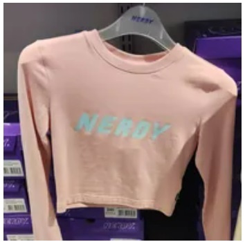 [S] NERDY W'S CROPPED LONG SLEEVE T-SHIRT,PINK, PNEF22KF240903 (SN340)