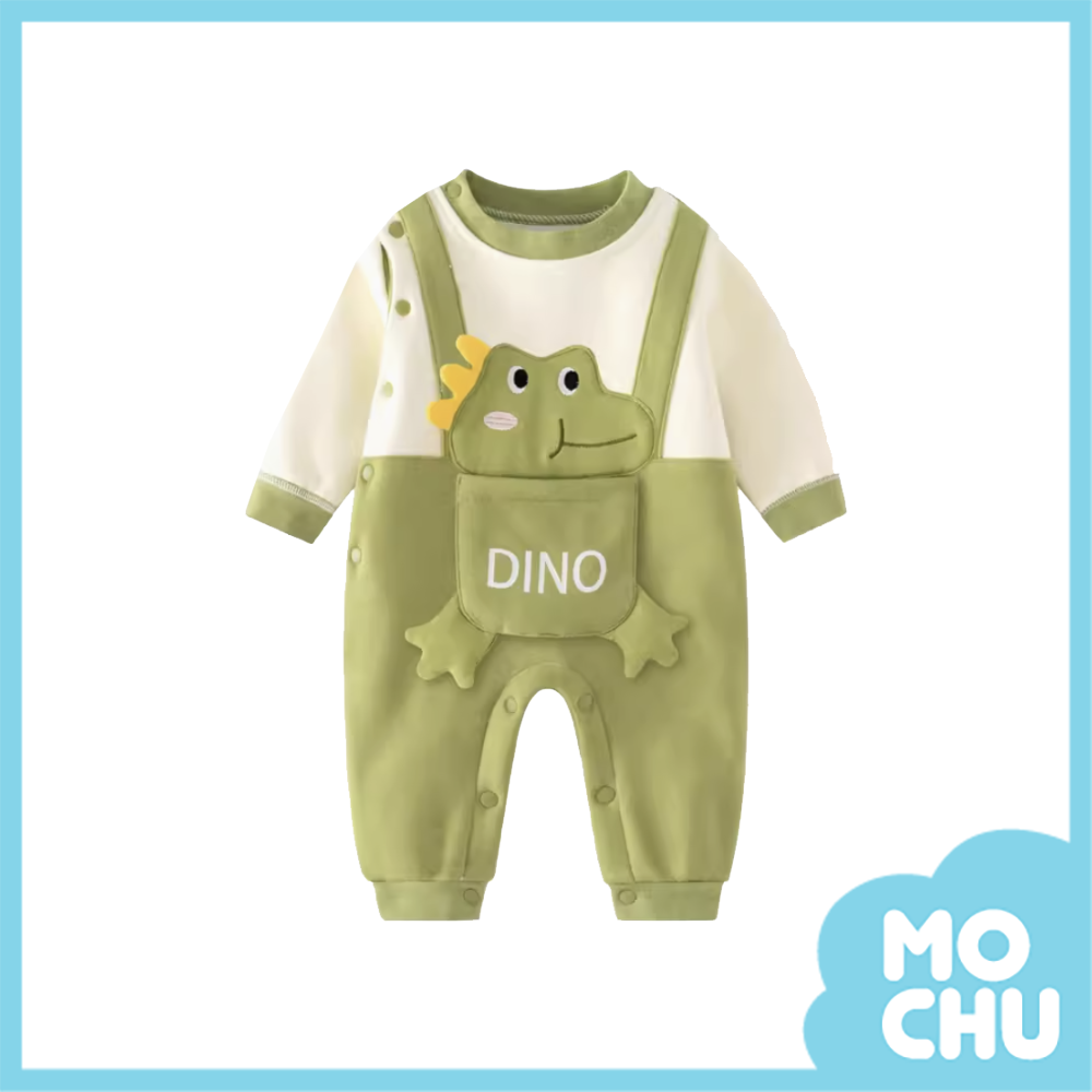 綠色背帶恐龍加絨連身衣