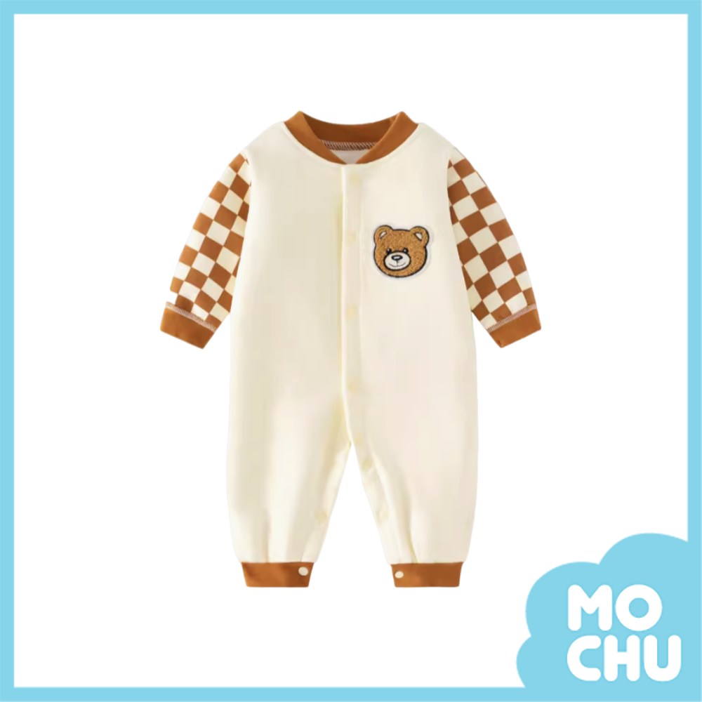棋盤方格熊加絨連身衣
