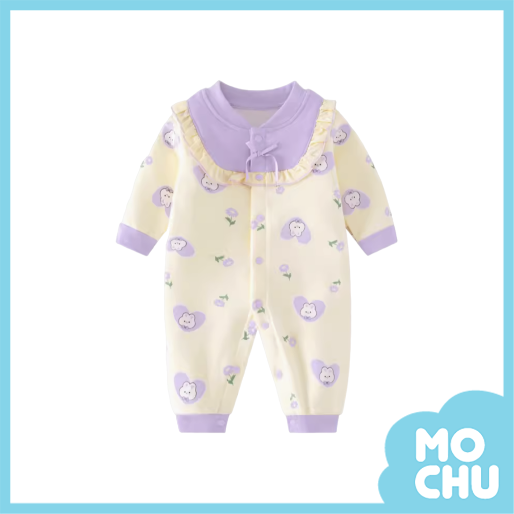 紫色愛心兔加絨連身衣