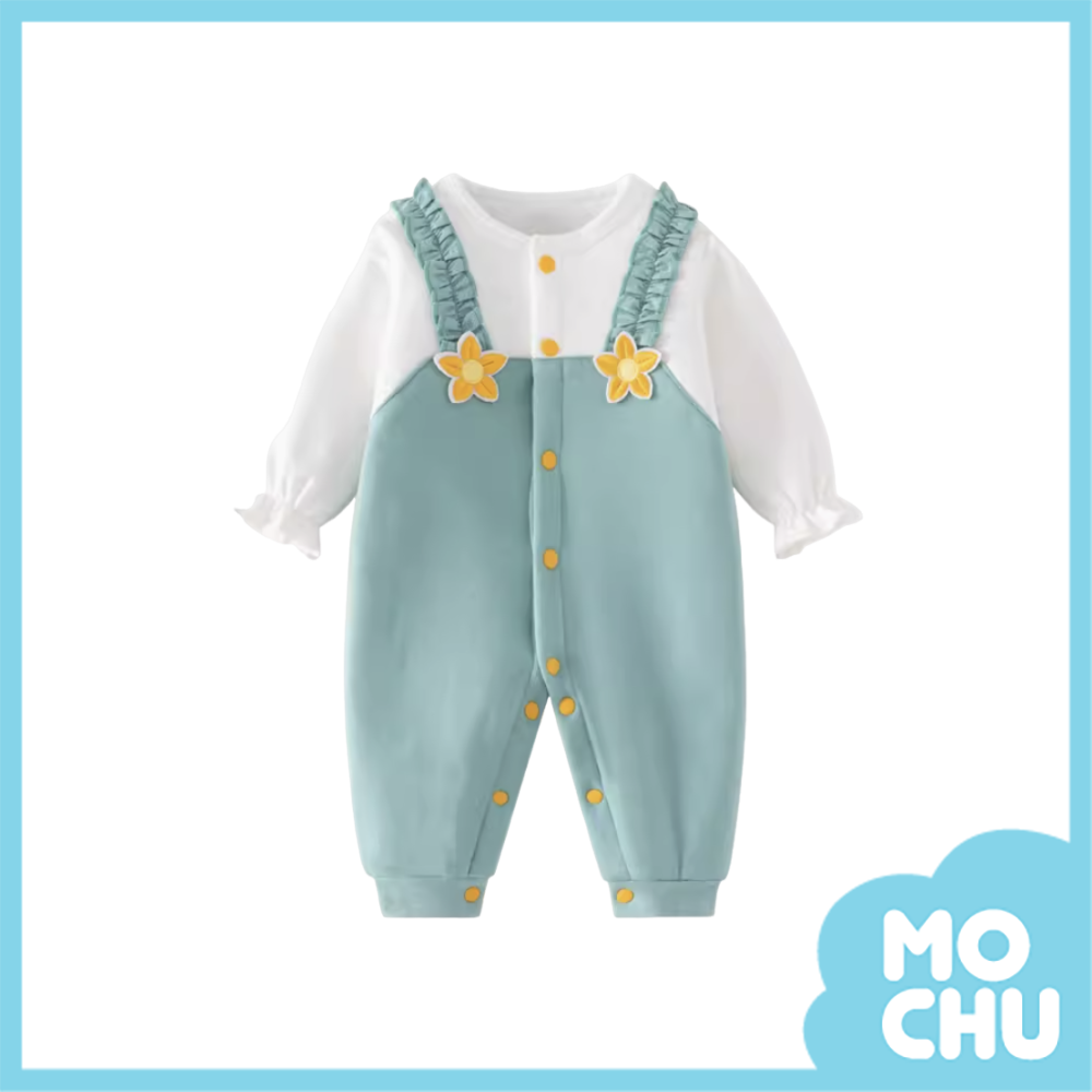 花朵背帶加絨連身衣