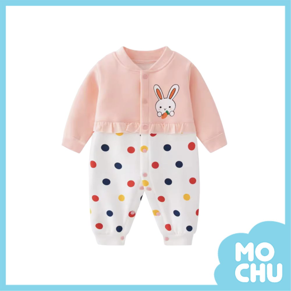 彩色點點兔加絨連身衣