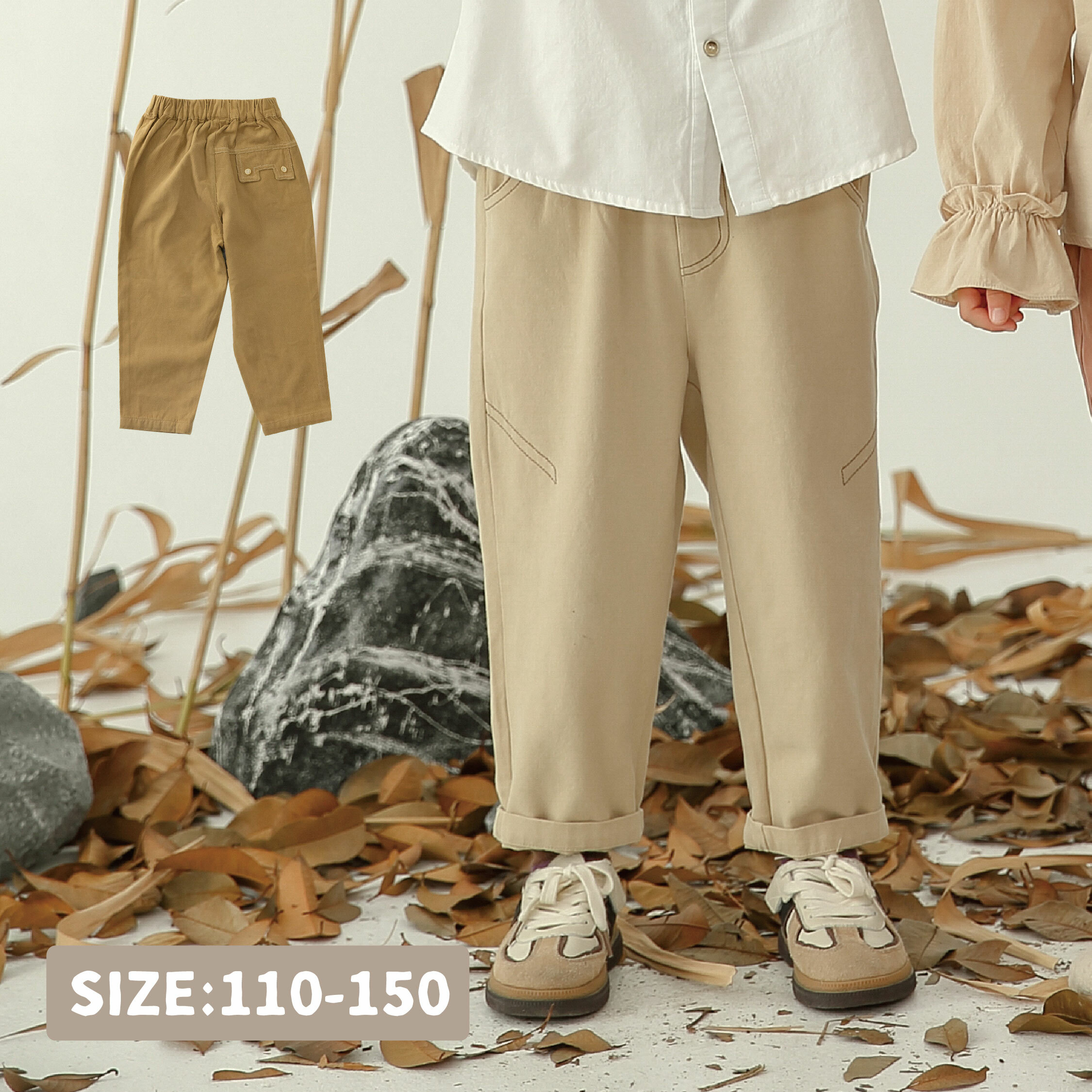 【H35199】經典百搭撞色車線休閒褲