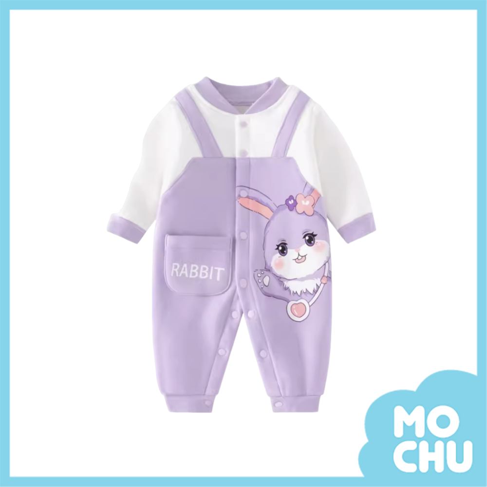 紫色背帶兔加絨連身衣