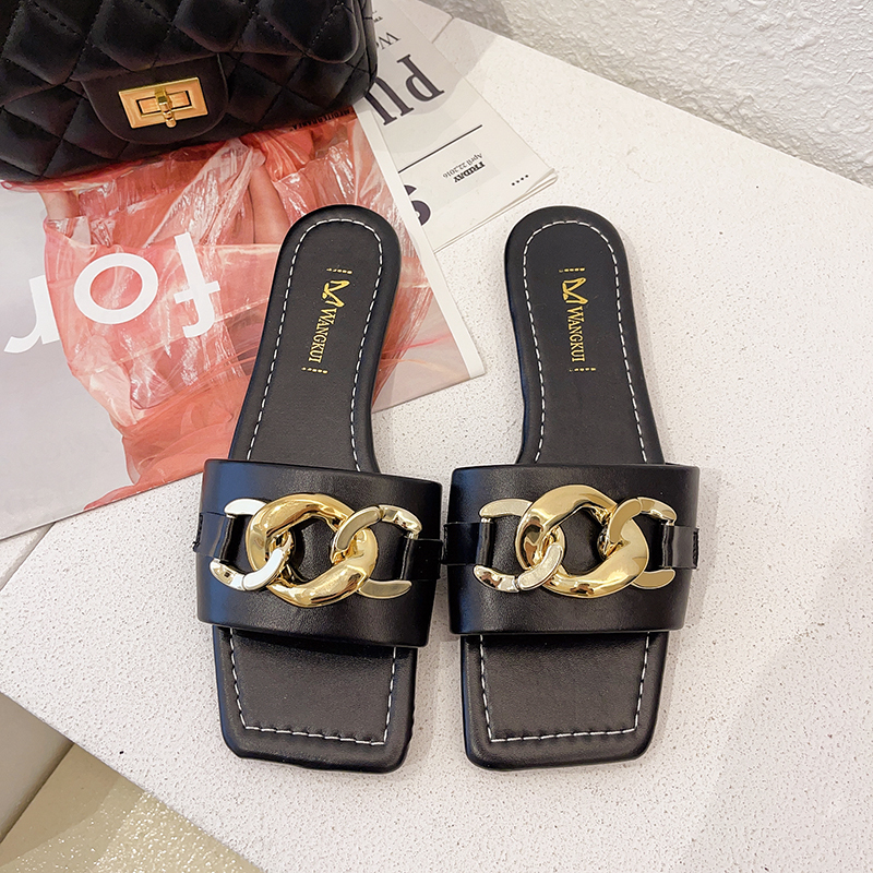時尚百搭金屬扣涼拖鞋