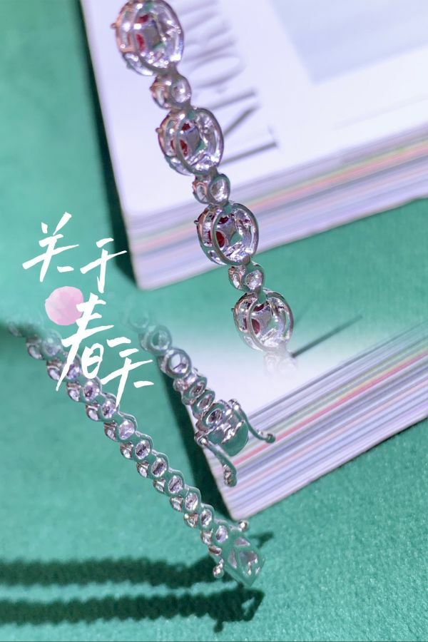 莫桑比克天然無燒鴿血紅寶石18k真鑽手鏈