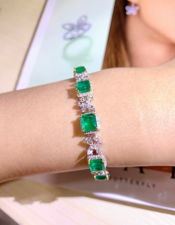 18k 天然金vivid green 祖母綠手鏈