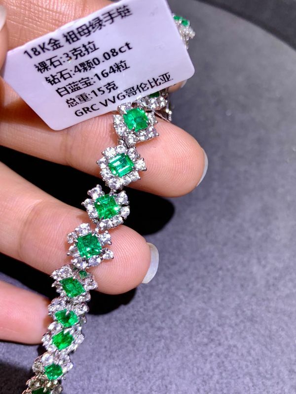 18k 哥倫比亞vivid green 祖母綠手鏈