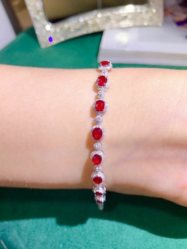 18k 莫桑比克天然石燒鴿血紅紅寶石手鏈