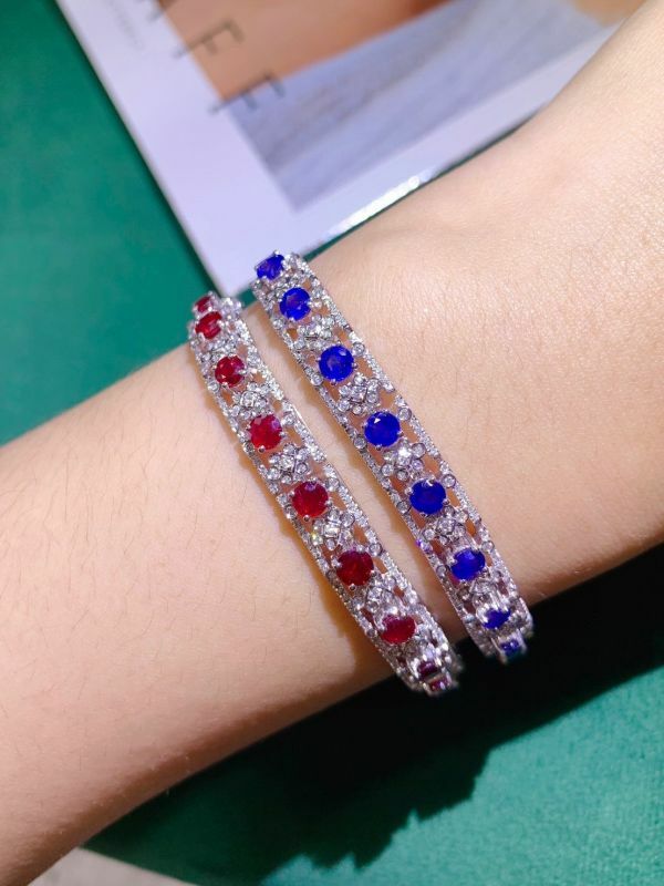 18k 天然無燒鴿血紅紅寶石/皇家藍藍寶石手鏈