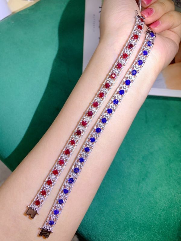 18k 天然無燒鴿血紅紅寶石/皇家藍藍寶石手鏈