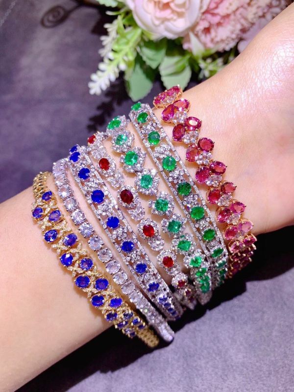 18k 金藍寶石/祖母綠/紅寶石/碧璽手鏈