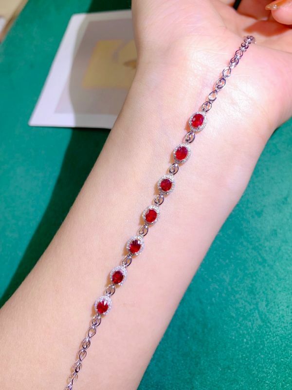 18k 天然無燒鴿血紅紅寶石鑽石手鏈