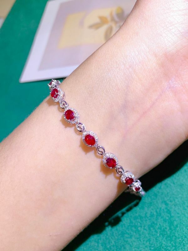 18k 天然無燒鴿血紅紅寶石鑽石手鏈