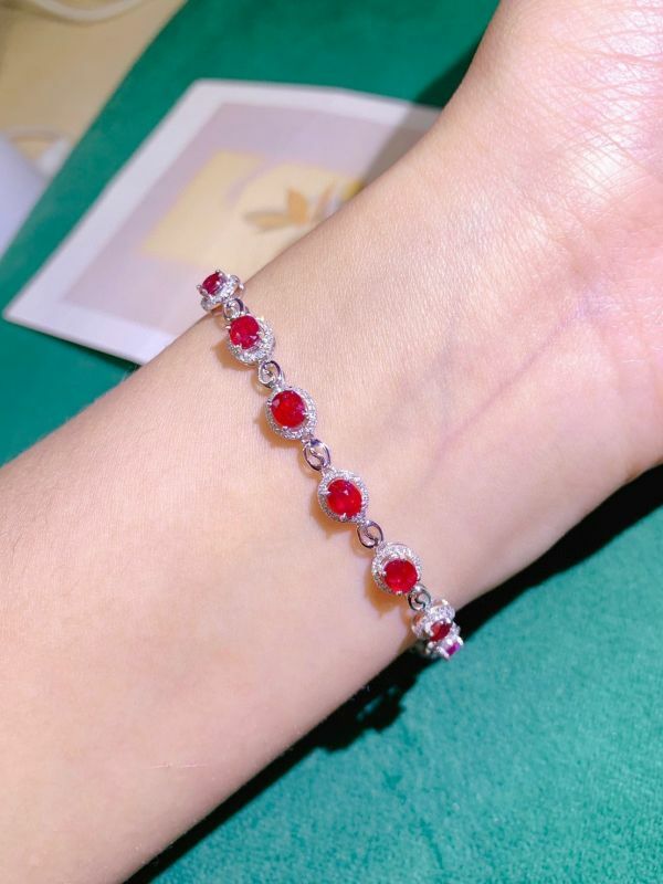 18k 天然無燒鴿血紅紅寶石鑽石手鏈