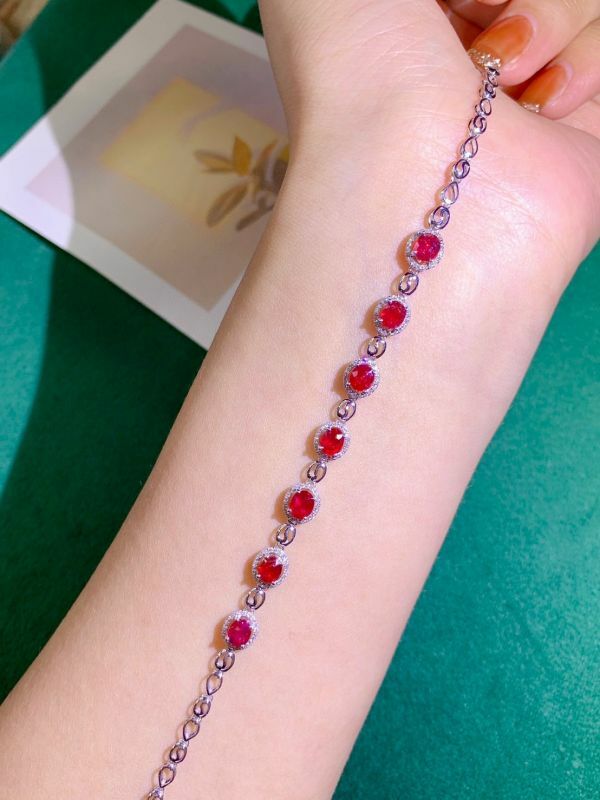 18k 天然無燒鴿血紅紅寶石鑽石手鏈